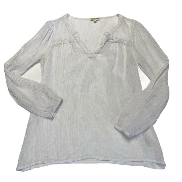 Lily White embroidered V Neck Top Sheer Long Sleeve Of White Trim Sz Xs - Picture 12 of 12